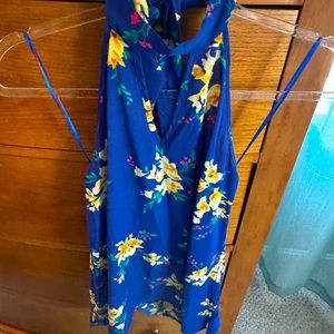 Sienna Sky womens XS cobalt blue print tie collar dressy tank,low back,worn once